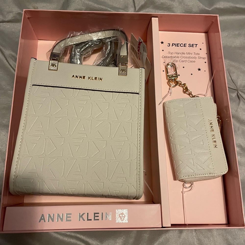 Anne Klein Cream Mini Tote and Card Case Set